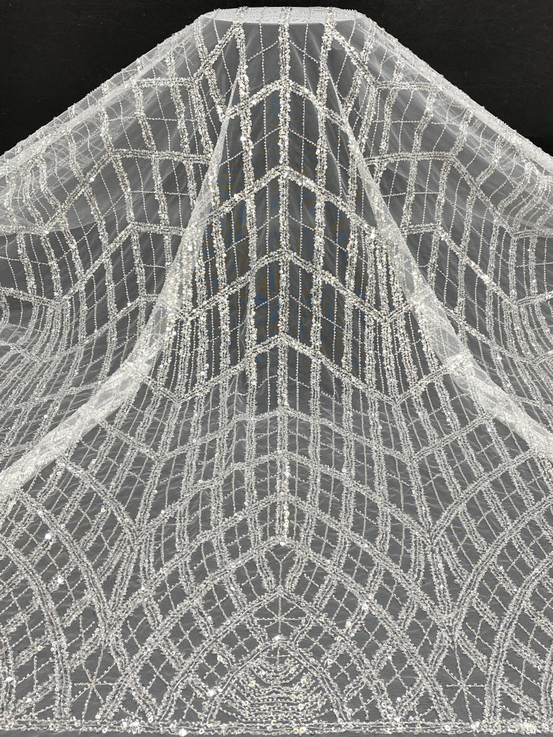 Bead & Sequin Embroidered Mesh for Bridalwear — fabric photo 6