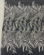 Silver Bead & Ivory 2/4 mm Sequin Embroidered Fabric