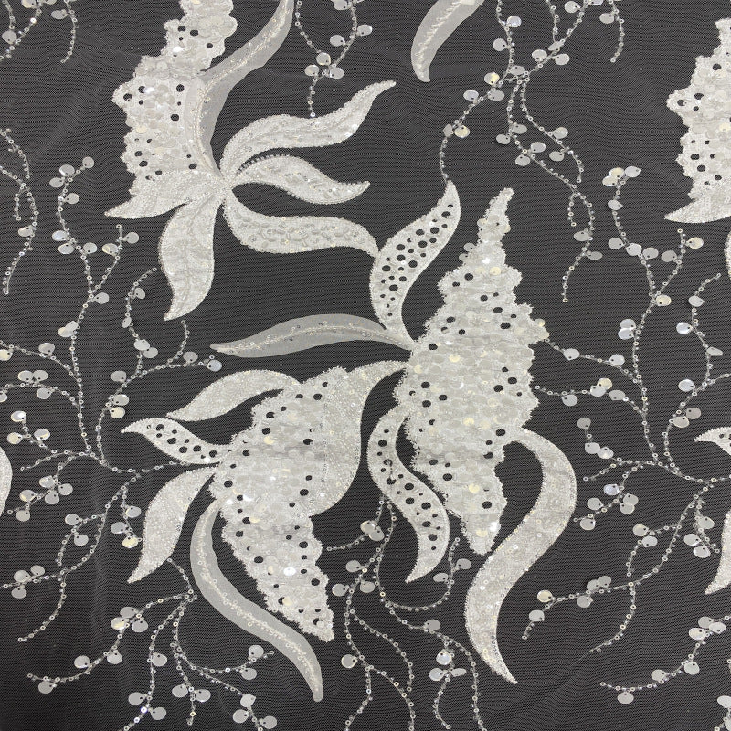 Sequin & Bugle-Bead Embroidered Bridal Fabric – Design 65119 — fabric photo 4