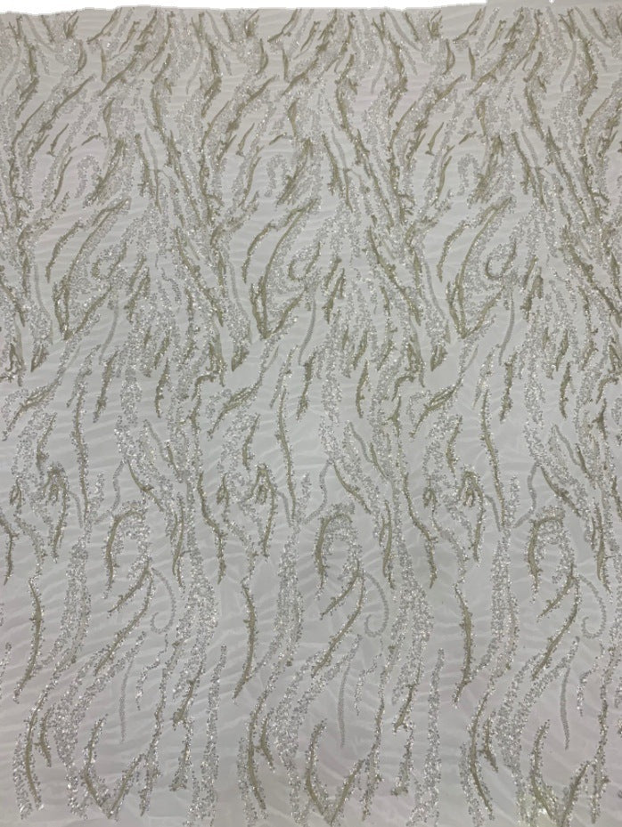 3 mm Crystal-Look Sequin & White-Core Bead Embroidered Bridal Fabric — fabric photo 4