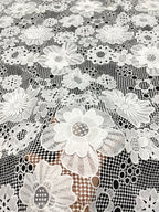 White Cutwork Appliqué Embroidered Fabric — fabric photo 2