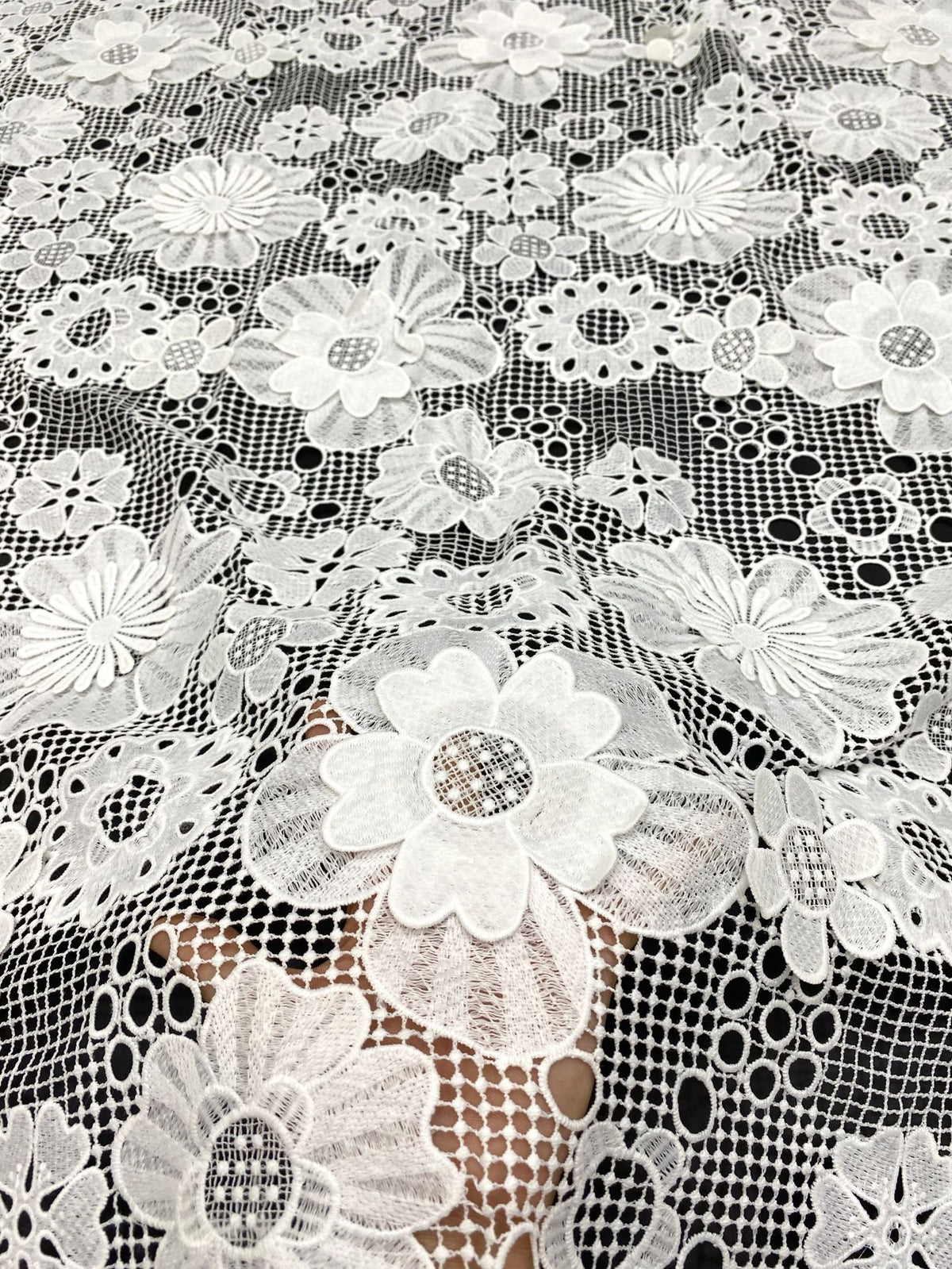 White Cutwork Appliqué Embroidered Fabric — fabric photo 2