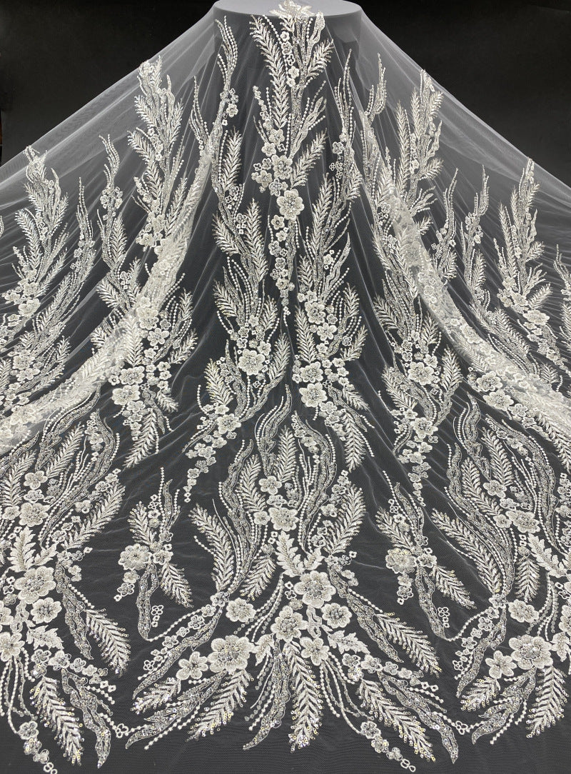 Sequin & Bubble-Bead Embroidered Bridal Fabric – Design 21887