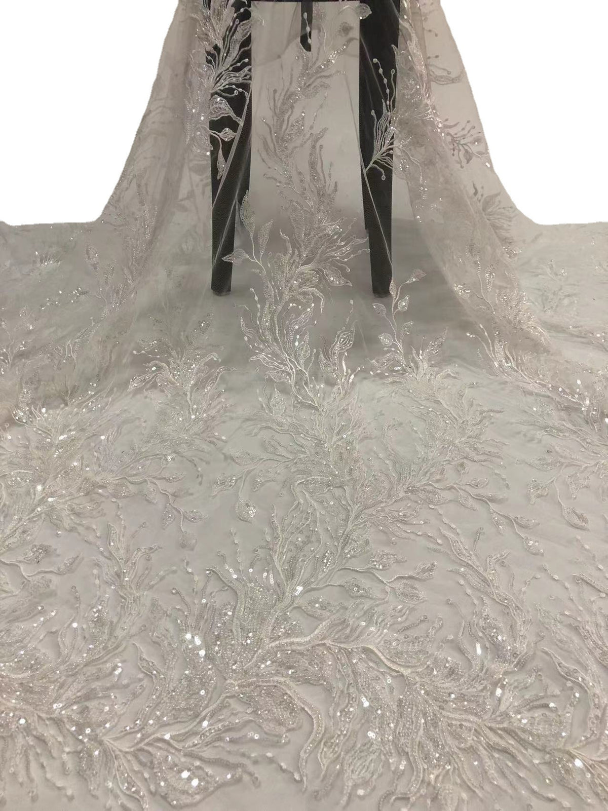 White-Core Beaded Bridal Fabric with 3/4 mm Sequins — fabric photo 5