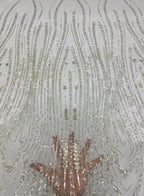 3/5 mm Crystal-Look Sequin & Silver-Bead Embroidered Bridal Fabric — fabric photo 4