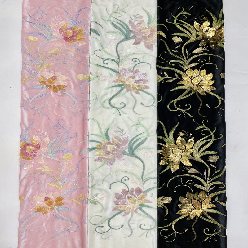 Velvet Botanical Embroidery with Colorful Sequins