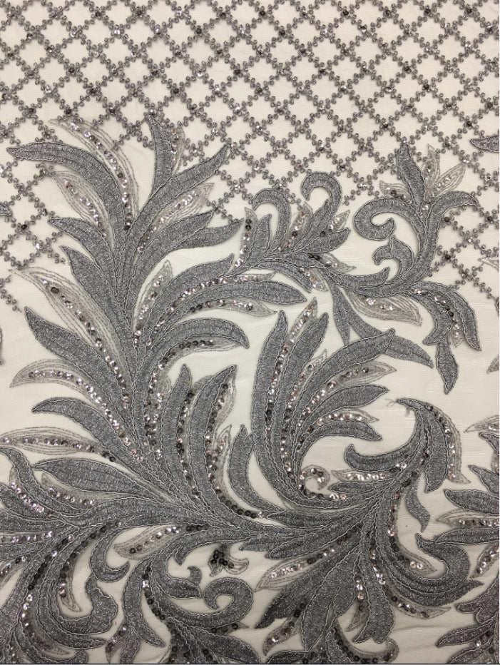 Symmetrical Sequin Embroidered Bridal Fabric – Design 65663 — fabric photo 5