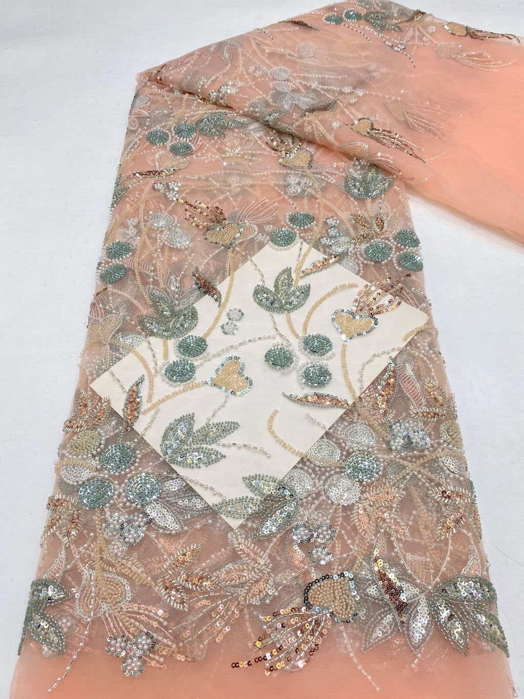 Sequin & Bugle-Bead Embroidered Bridal Fabric – Design 57727 — fabric photo 6