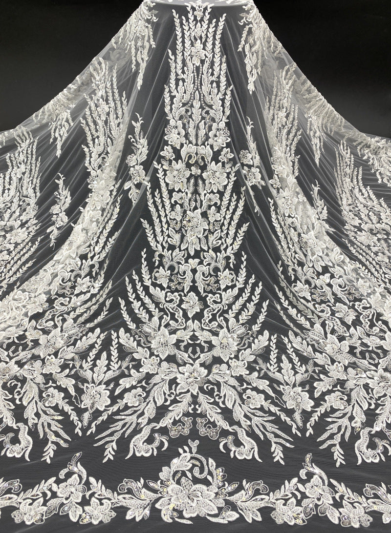 Botanical Bead & Sequin Embroidered Bridal Fabric — fabric photo 6