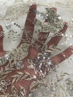 Forest-Inspired Silver-Thread Beaded Sequin Fabric — fabric photo 3