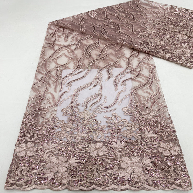 Symmetrical Sequin & Cordwork Embroidered Bridal Fabric
