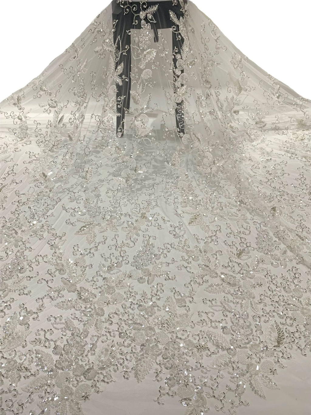 Heavy 3D Sequin & Triple-Bead Embroidered Bridal Fabric — fabric photo 2
