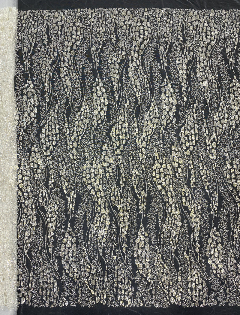 Heavy 3/4 mm Sequin & Bugle-Bead Embroidered Bridal Fabric – Design 43935 — fabric photo 6