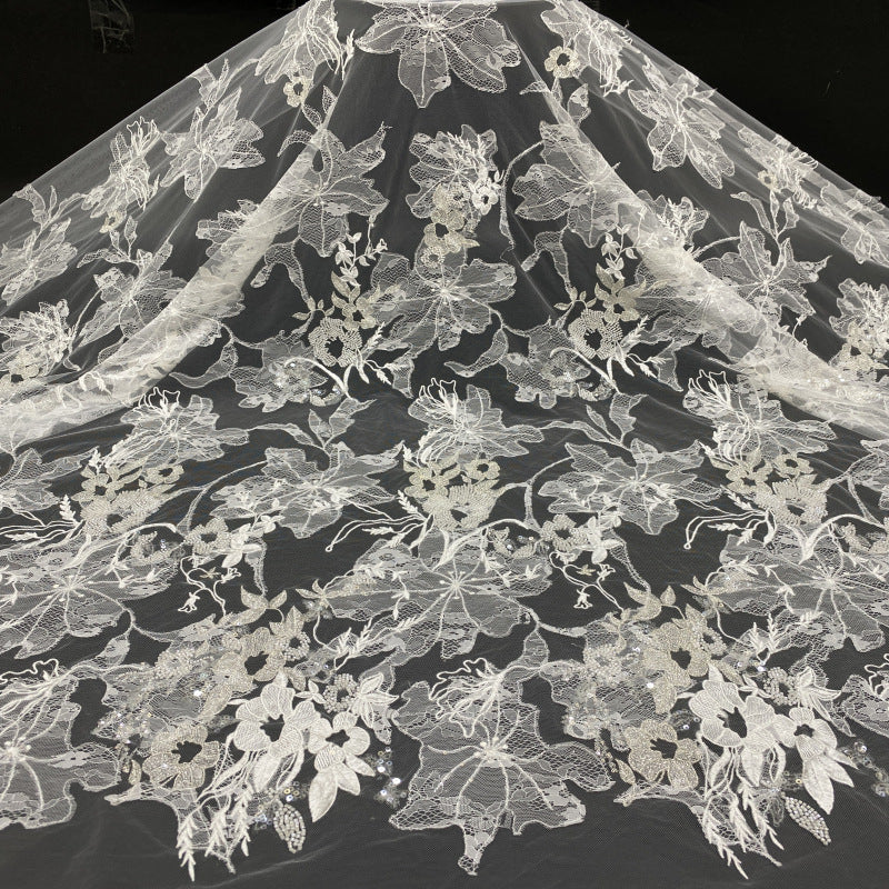 Large Floral Laser Lace Bead Sequin Fabric