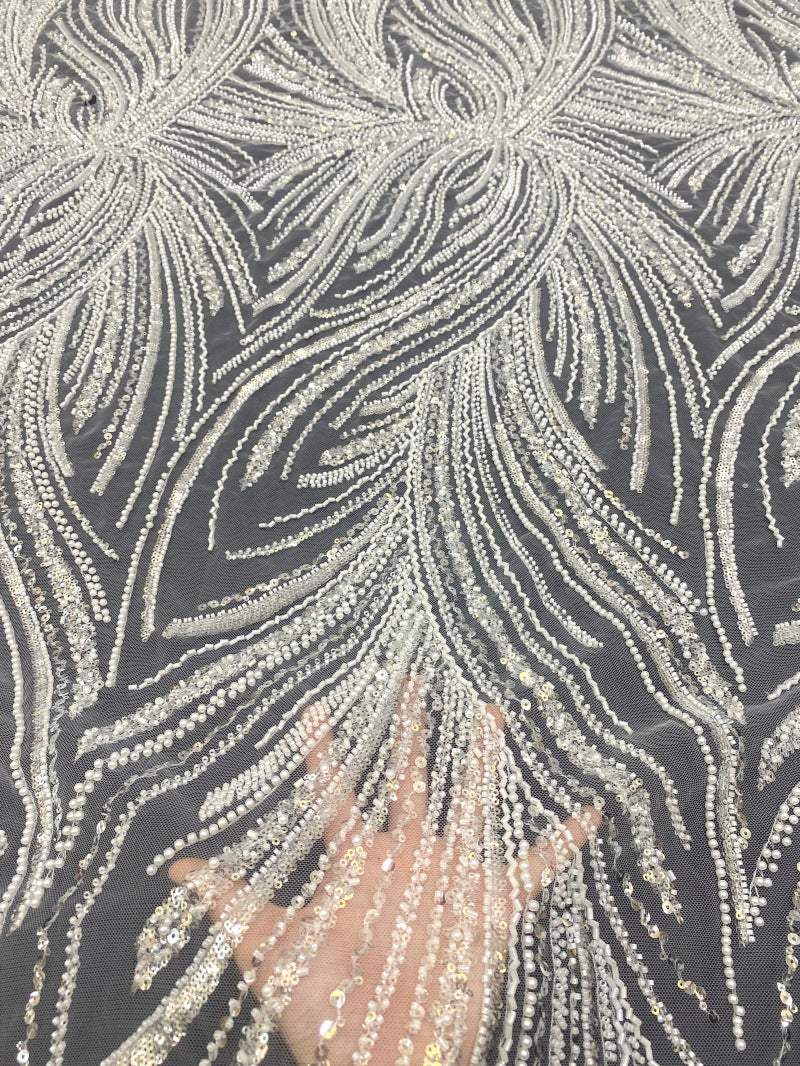 Heavy Bugle & Foam Bead Sequin Embroidery Fabric — fabric photo 2