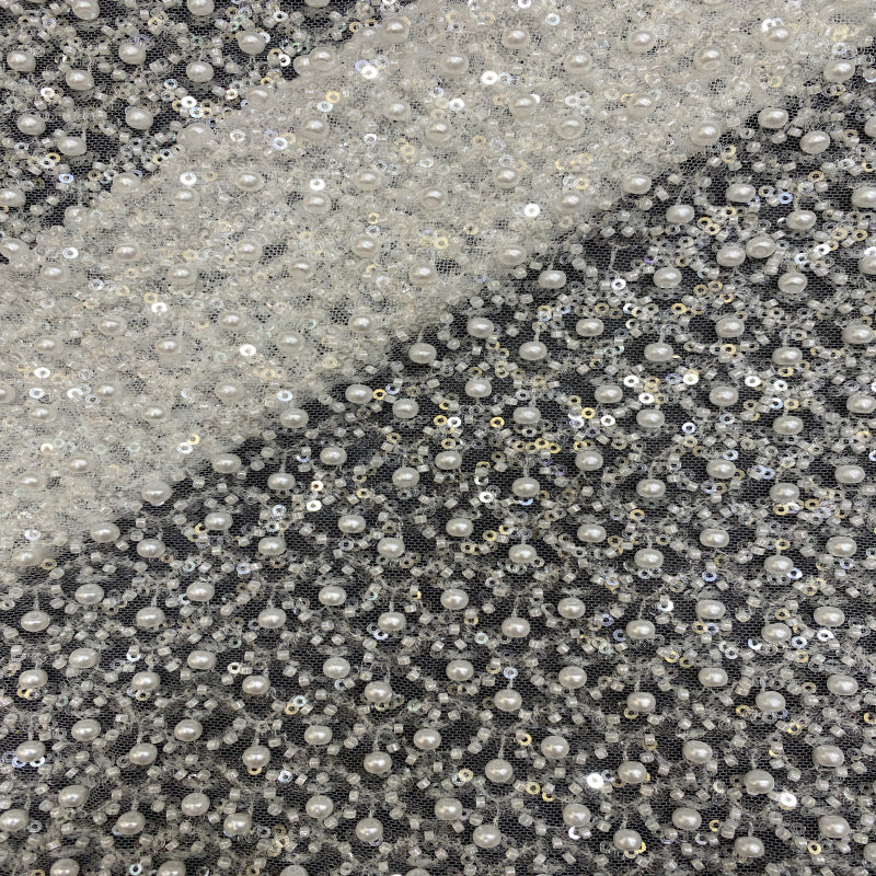 Dense Bead Sequin Embroidered Bridal Fabric — fabric photo 2
