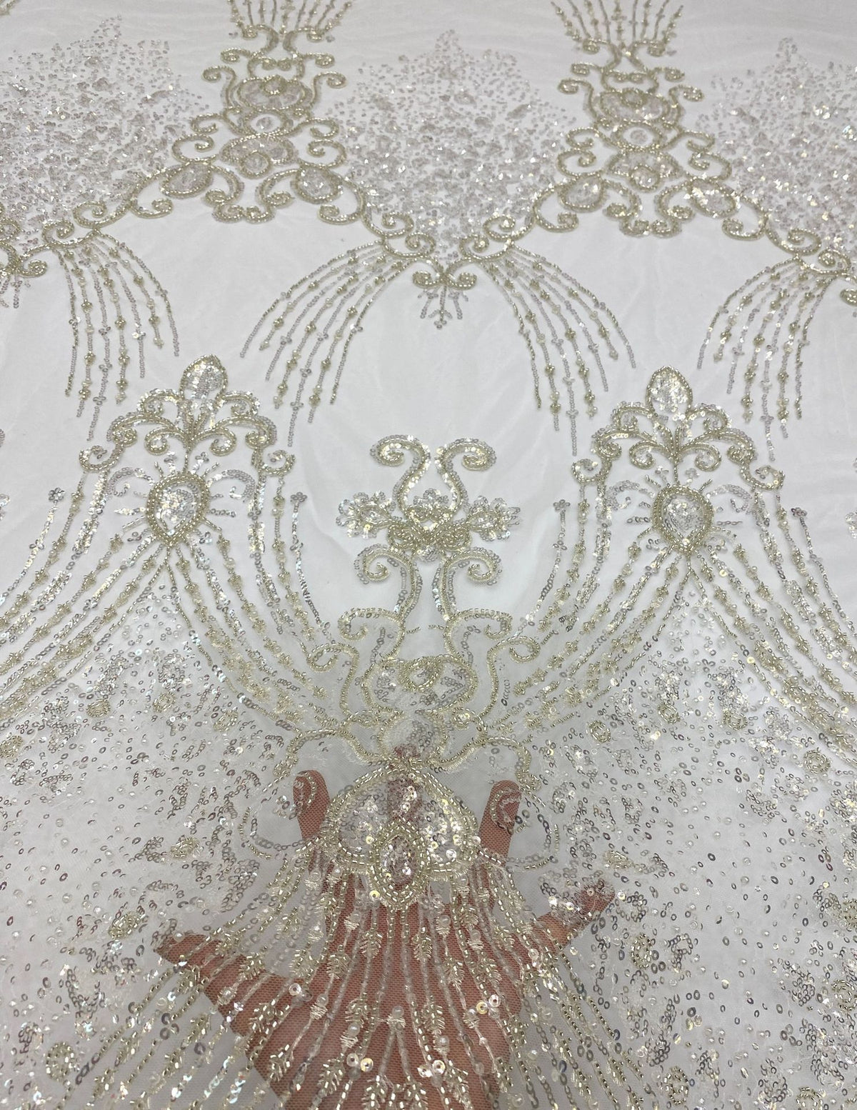 Sequin & Bubble-Bead Embroidered Bridal Fabric – Design 99295 — fabric photo 2