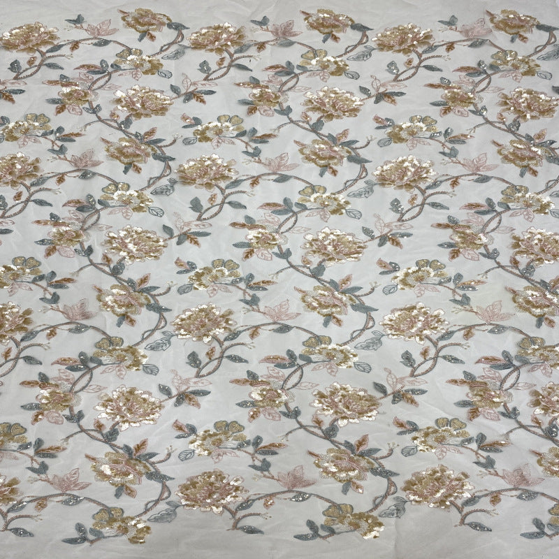Botanical Bugle Bead and Mixed Sequin Embroidered Fabric — fabric photo 2