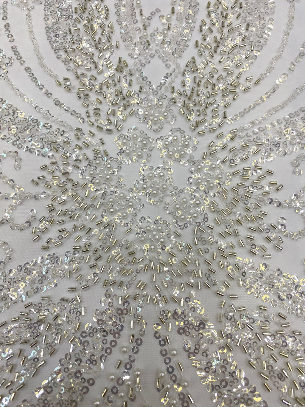 Heavy 3/4 mm Sequin & Bugle-Bead Embroidered Bridal Fabric – Design 94207 — fabric photo 3