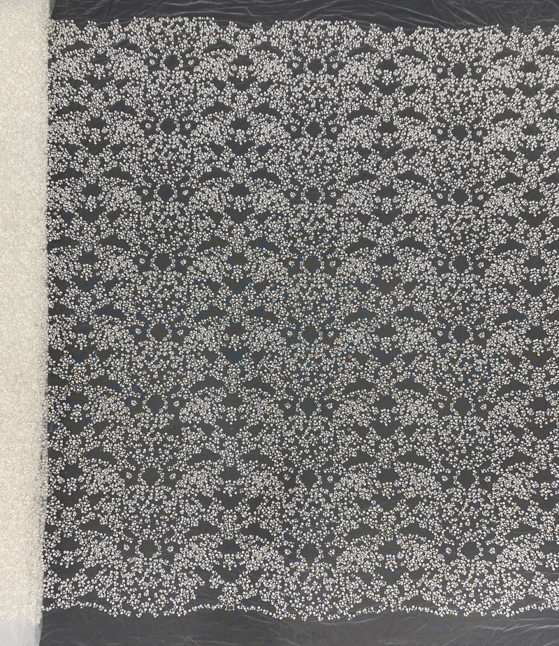 Heavy Bead & Foam Bead Embroidered Bridal Fabric — fabric photo 6