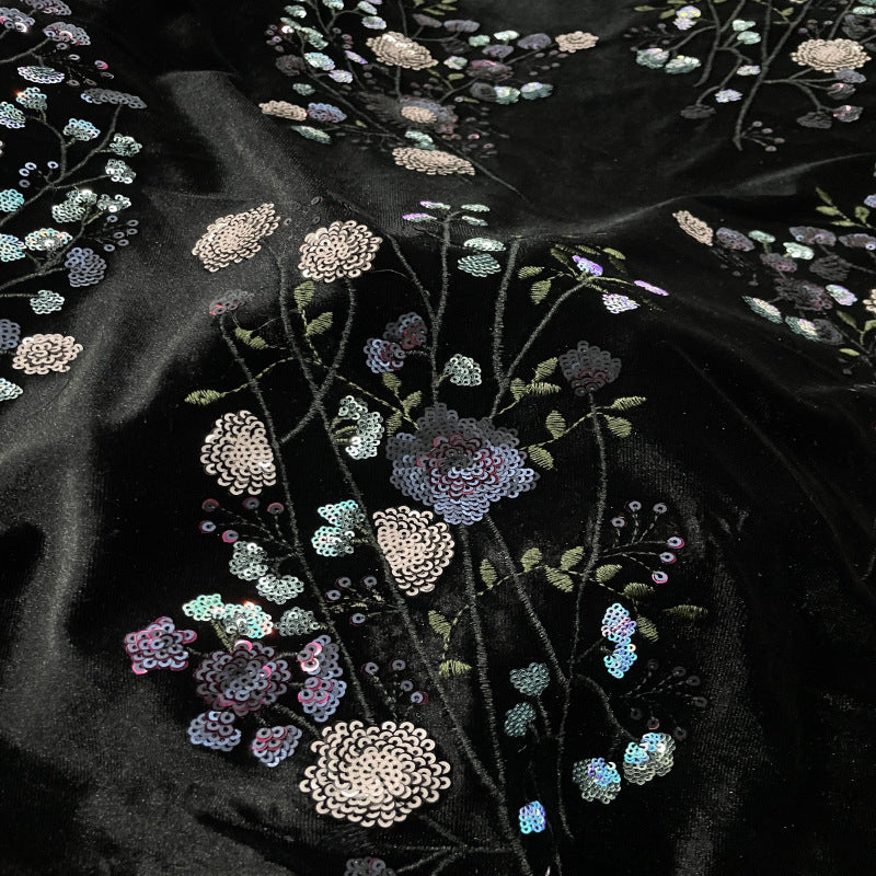 Botanical Sequin Embroidered Velvet Fabric — fabric photo 4