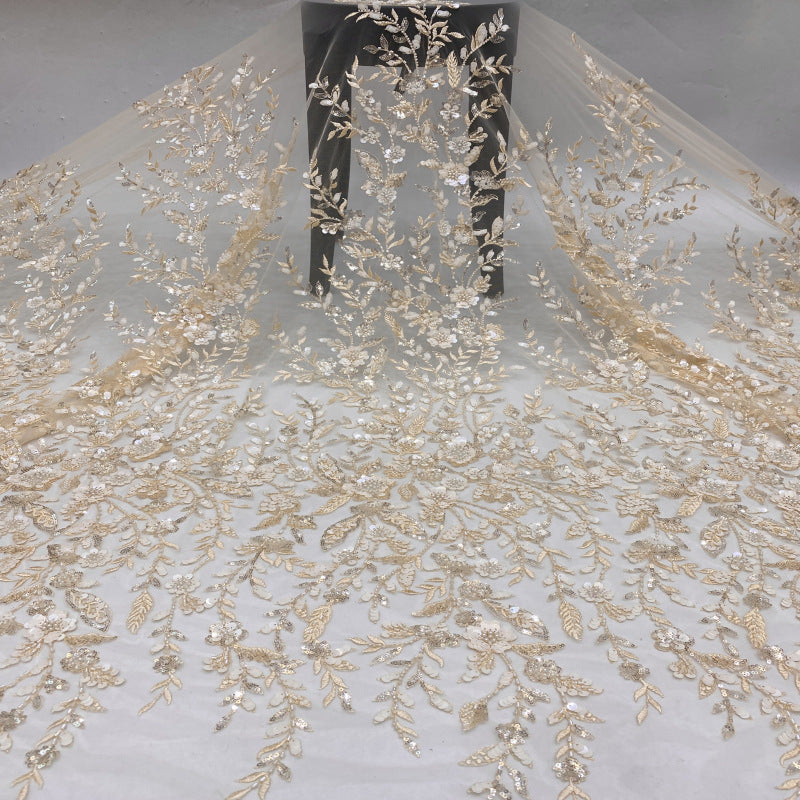 Botanical Sequin & Bugle-Bead Embroidered Bridal Fabric – Design 90207 — fabric photo 3