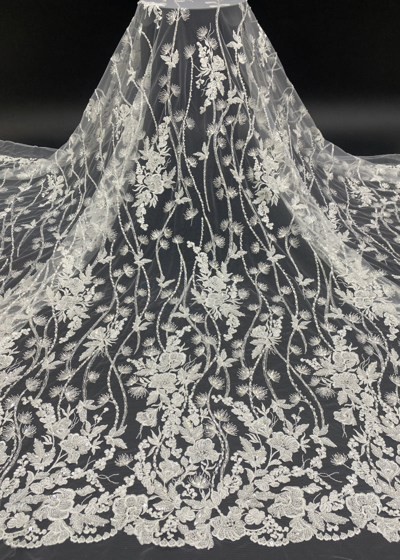Floral Bead & 3/4mm Sequin Wedding Fabric