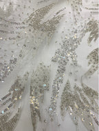 3/4 mm Crystal-Look Sequin & Silver-Bead Embroidered Bridal Fabric – Design 30047 — fabric photo 5