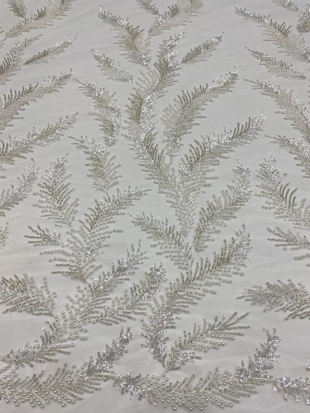 Feather-Detail Silver Bead & 3 mm Sequin Fabric — fabric photo 3