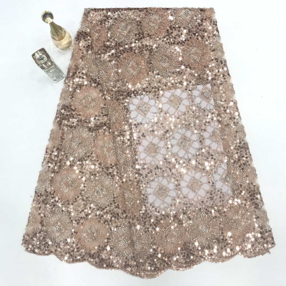 Double-Bead Embroidery with Scattered 3/5 mm Sequins — fabric photo 3