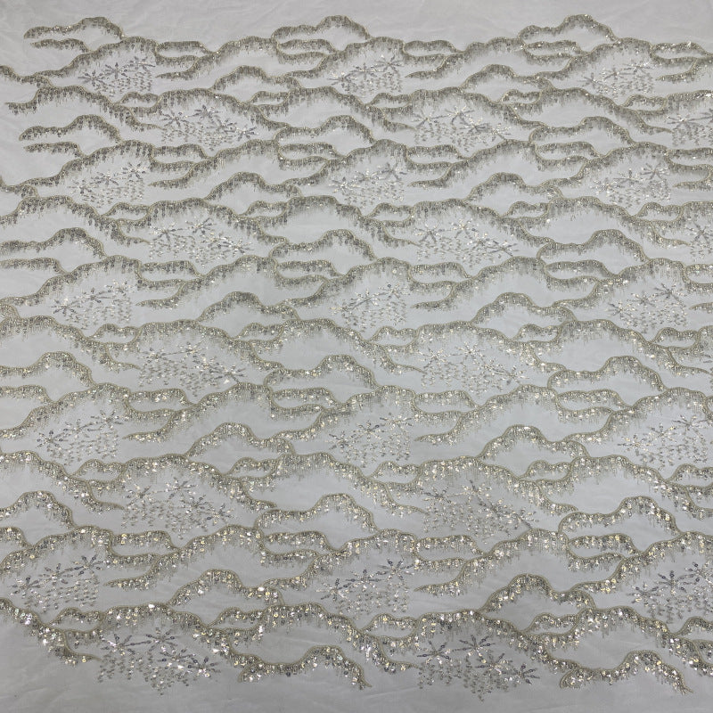 Sequin & Silver-Thread Embroidered Bridal Fabric – Design 02015 — fabric photo 5