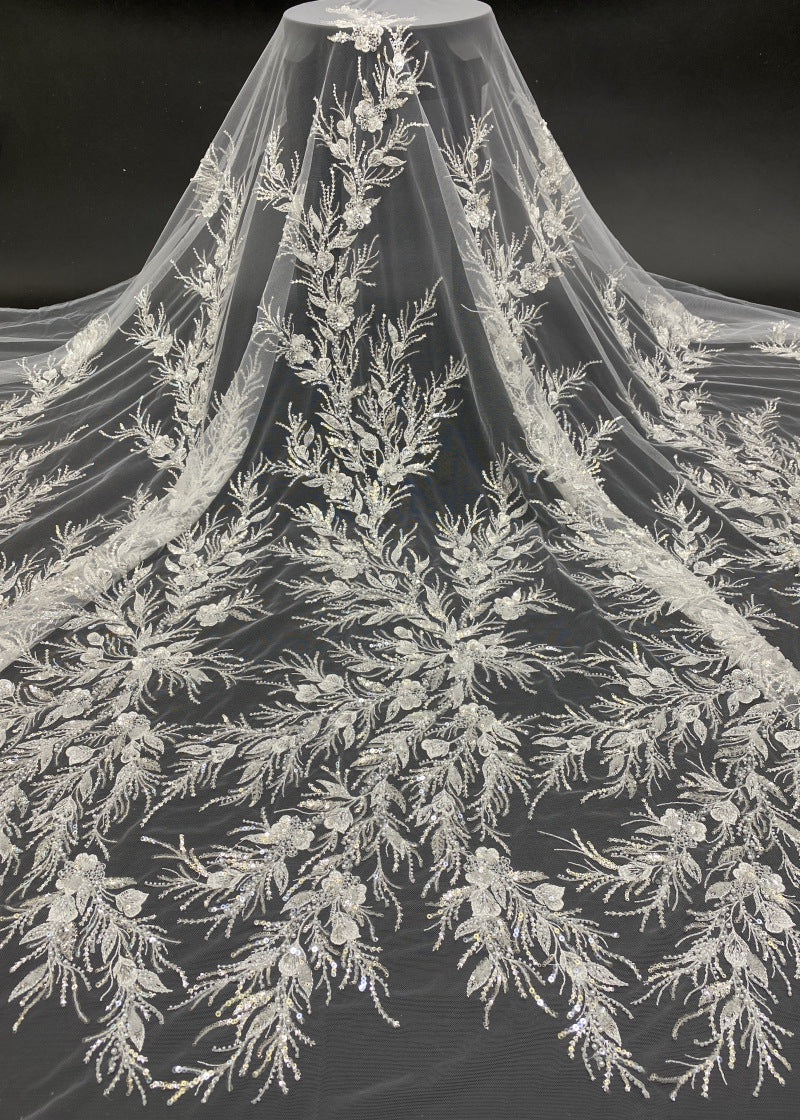 3D Oversized Floral Bead Sequin Gown Fabric — fabric photo 3