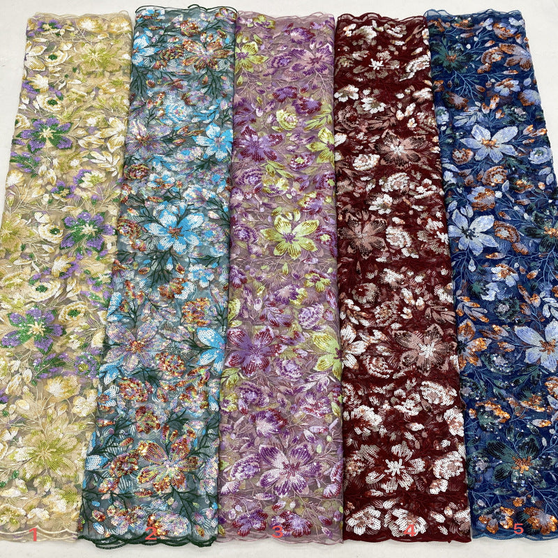 Botanical Multicolor Sequin Embroidery Fabric — fabric photo 2