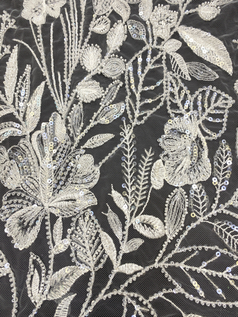 Bugle Bead & Sequin Embroidered Bridal Fabric — fabric photo 3