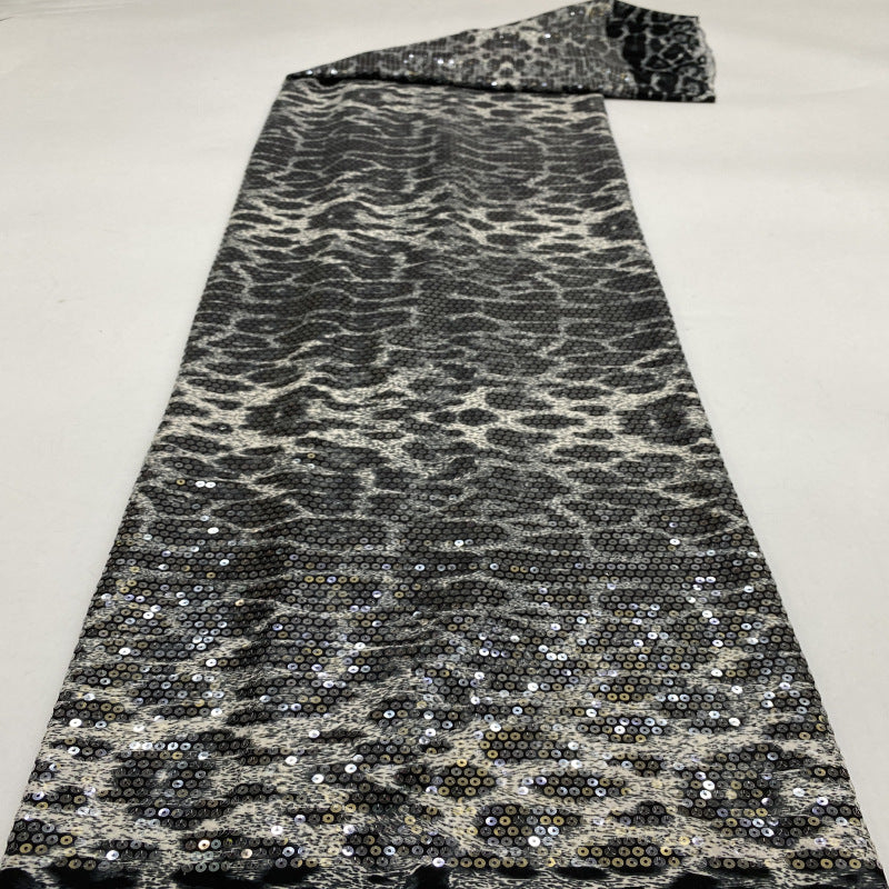 Leopard Print Fabric with 5mm Sequin Embroidery — fabric photo 4