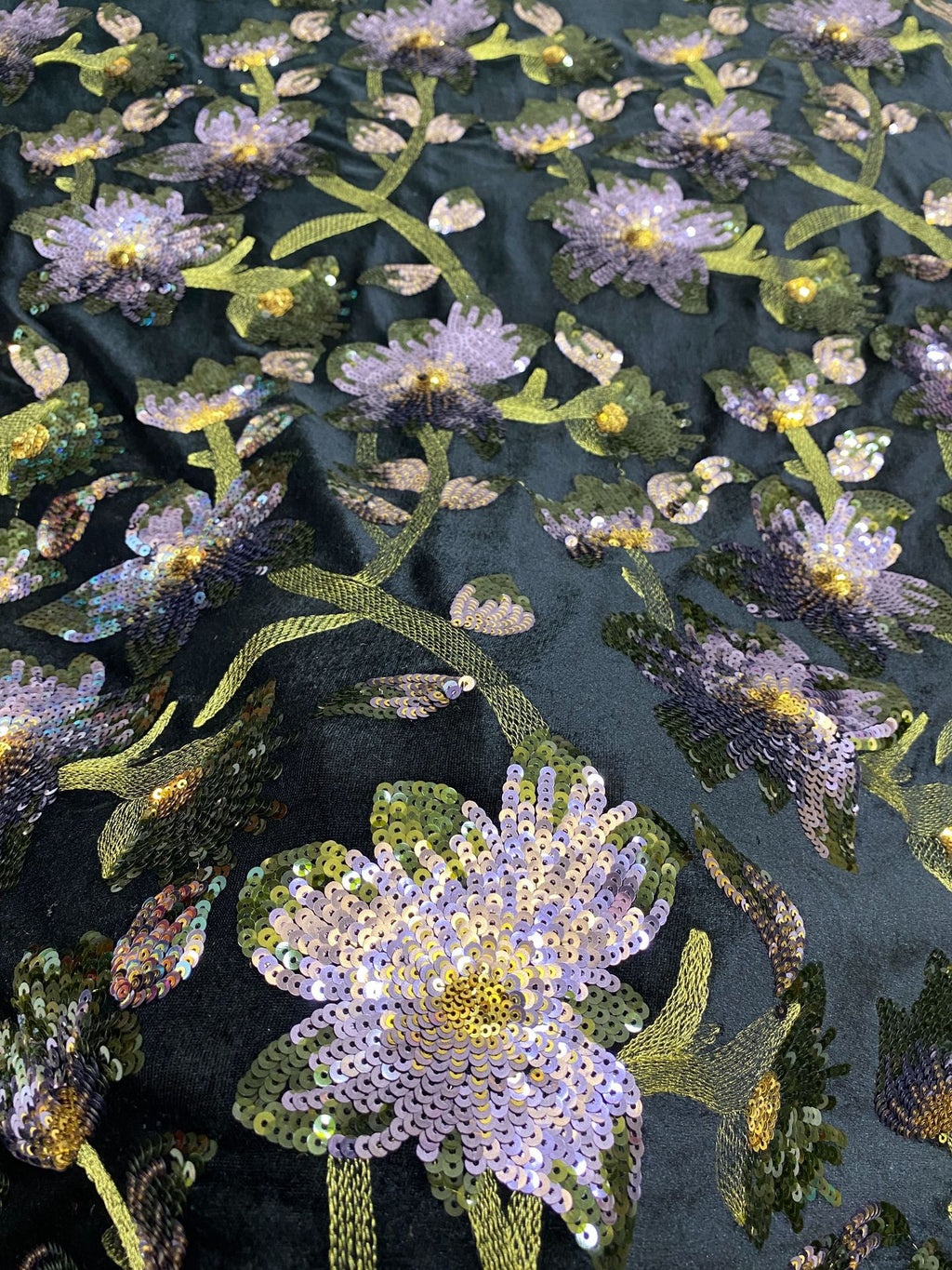 Velvet Floral Sequin Embroidery Fabric — fabric photo 3