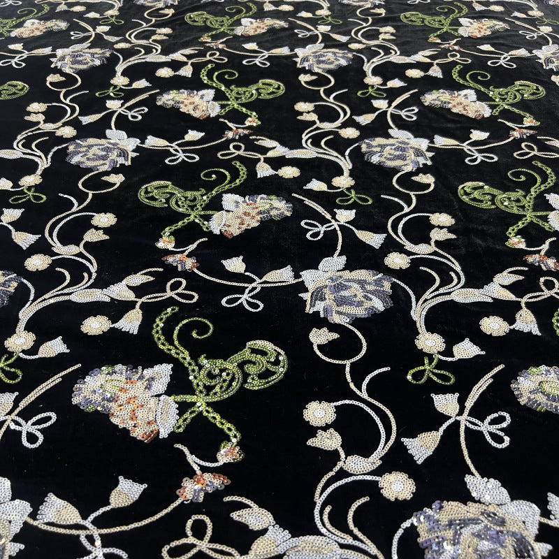 Multicolor 3/5 mm Sequin Embroidered Velvet-Base Fabric — fabric photo 2