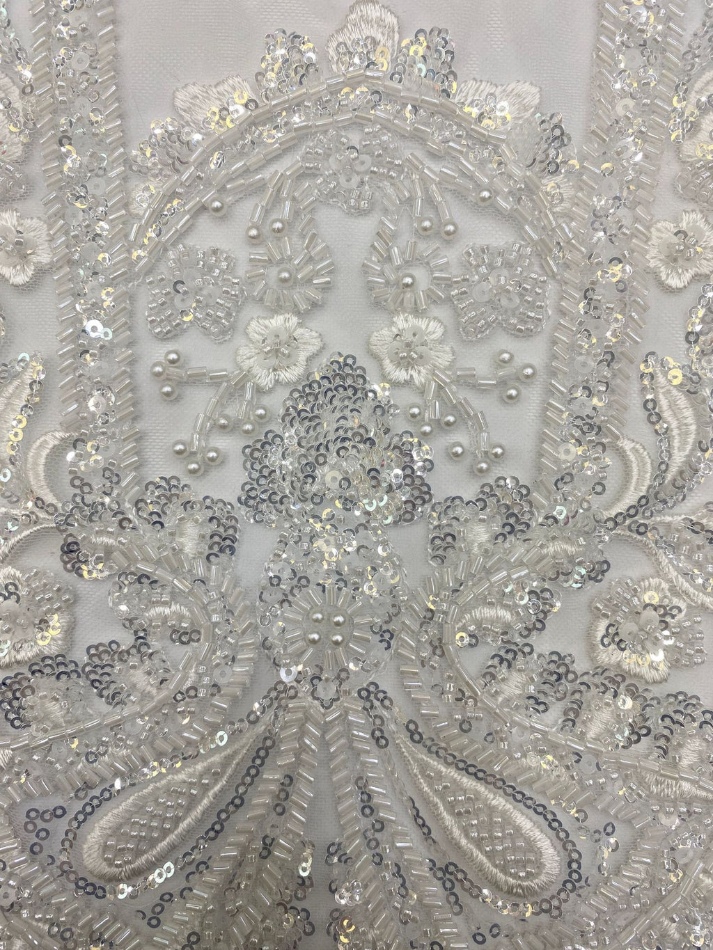 Heavy Bugle Foam Bead Sequin Wedding Fabric — fabric photo 5