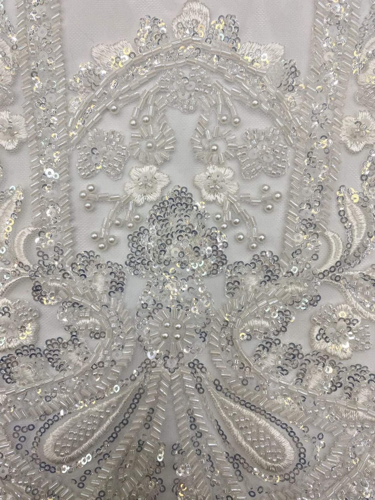 Heavy Bugle Foam Bead Sequin Wedding Fabric — fabric photo 5