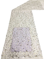 3/7 mm Crystal-Look Sequin & Silver-Bead Embroidered Bridal Fabric – Design 43071 — fabric photo 5
