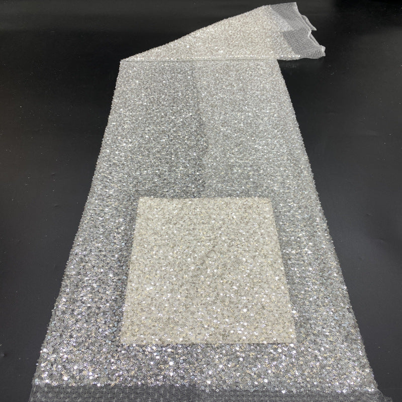 Irregular Mesh Bead and 3/4 mm Crystal Sequin Fabric — fabric photo 2