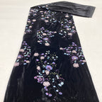 Botanical Sequin Embroidered Velvet Fabric