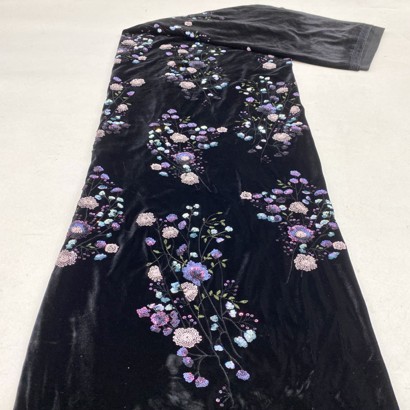 Botanical Sequin Embroidered Velvet Fabric