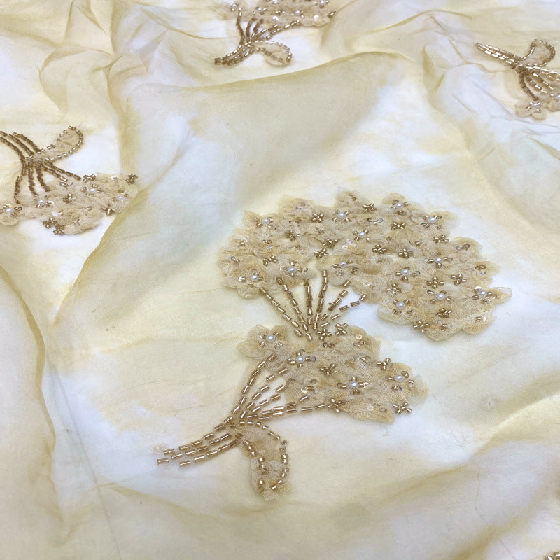Printed Ribbon Bugle Bead Sequin Organza Fabric — fabric photo 3