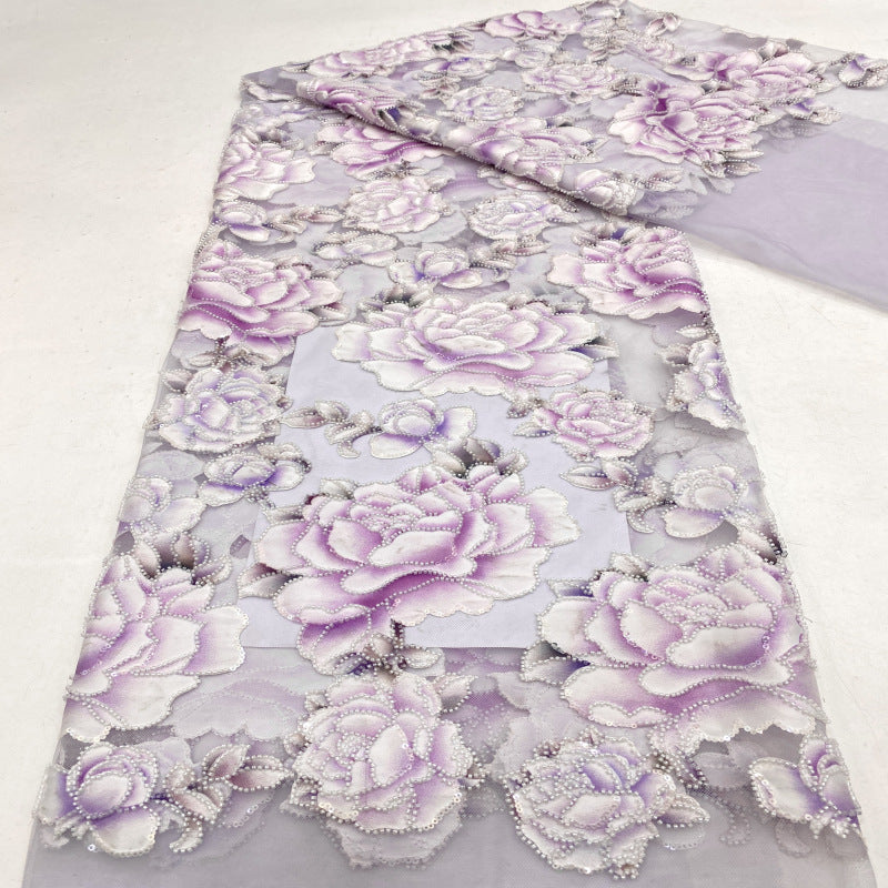 Botanical Laser-Cut Bead and Sequin Embroidered Fabric — fabric photo 4