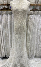 3 mm Crystal-Look Sequin & Silver-Bead Embroidered Bridal Fabric — fabric photo 4