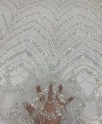 Precision Bugle Foam Bead Sequin Embroidered Fabric — fabric photo 4