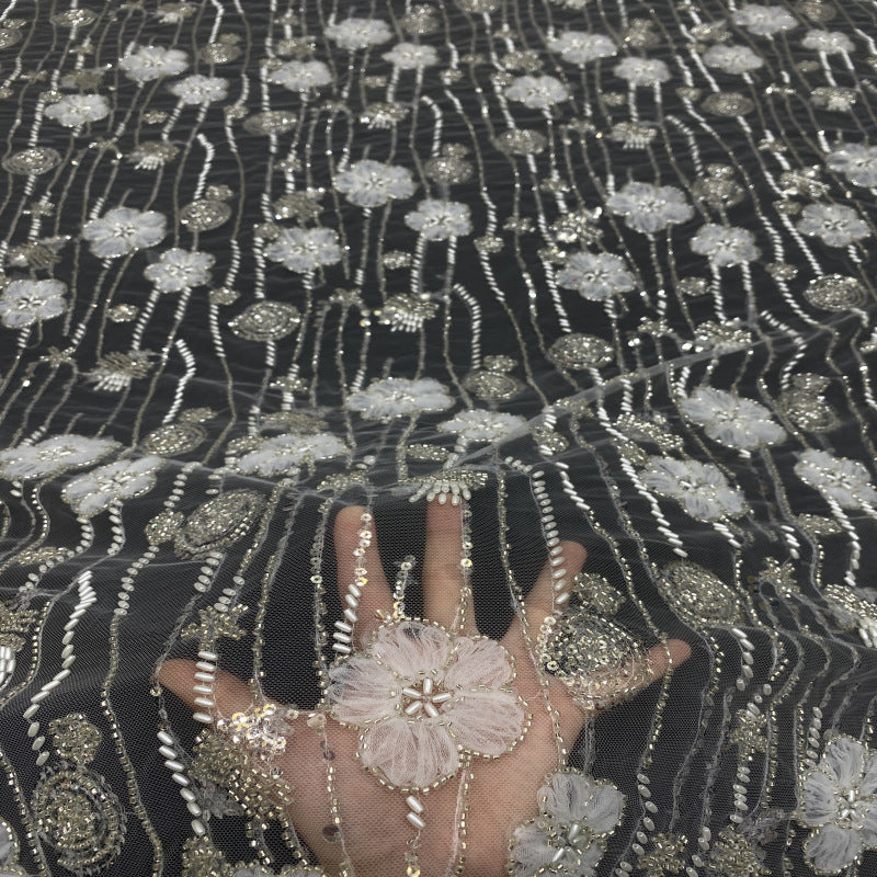 Sequin & Bubble-Bead Embroidered Bridal Fabric – Design 18431 — fabric photo 3