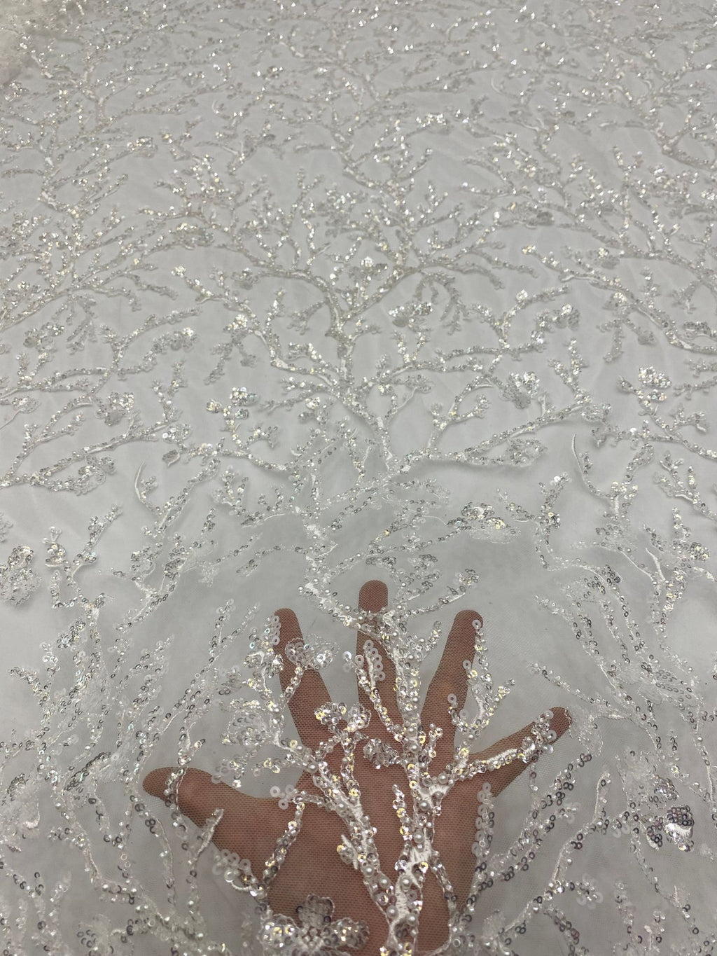 Tree Motif Foam Bead Sequin Bridal Fabric — fabric photo 4