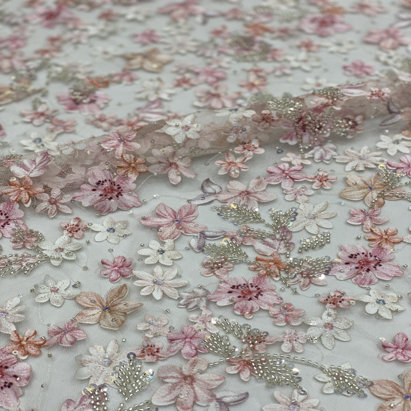 Floral Printed Bead Sequin Embroidery Fabric — fabric photo 5